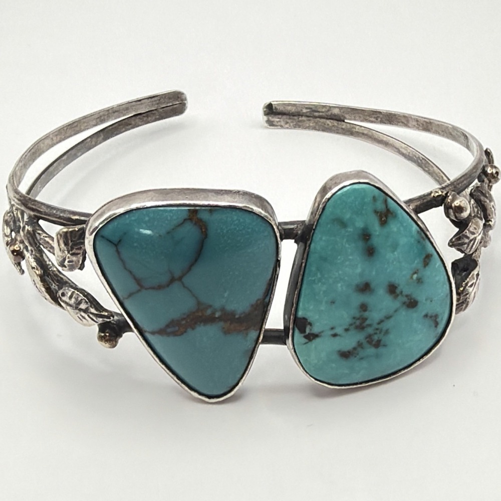 VTG South Western Sterling Silver Turquoise Cuff Bracelet Size 7.5 27g